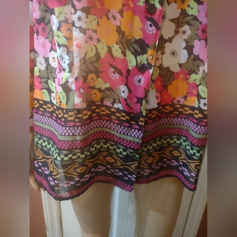 Notations women's plus size 2x floral long sleeve button up shirt blouse top - Picture 3 of 5